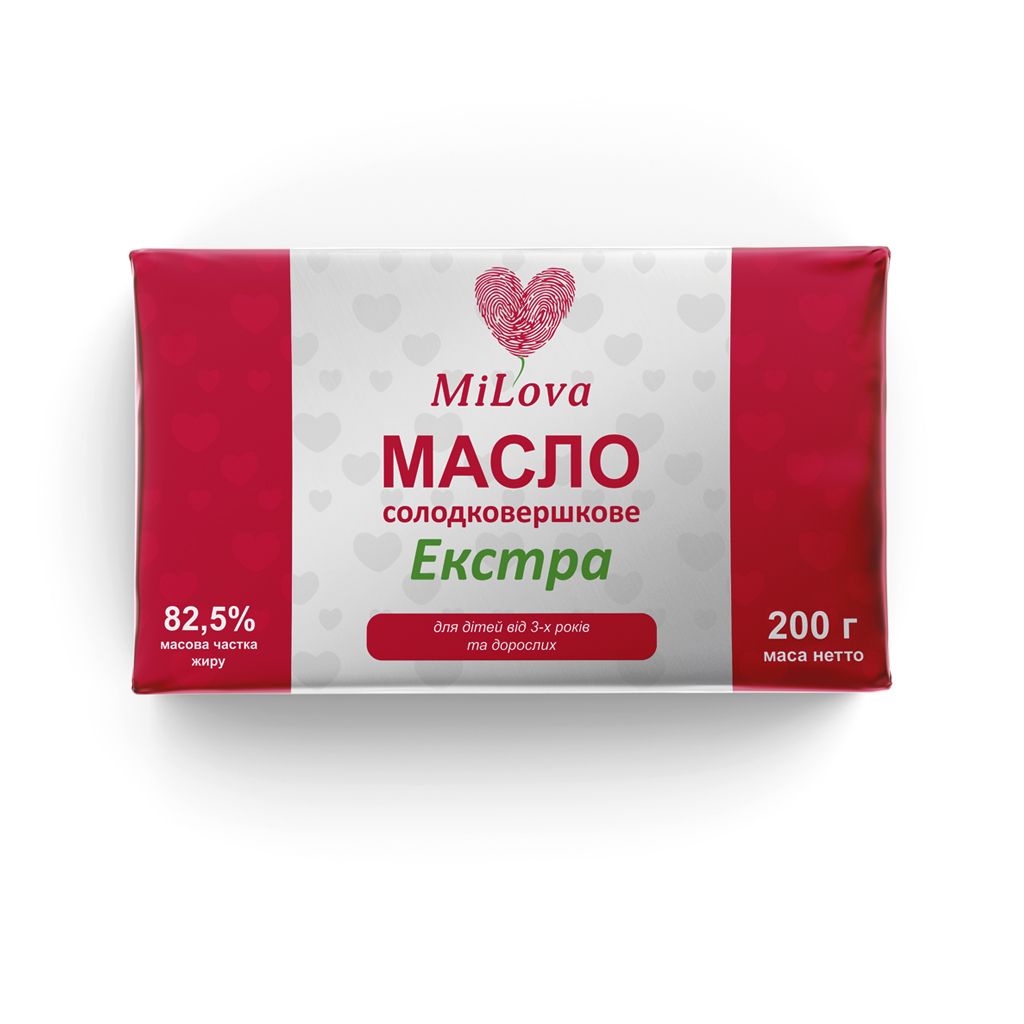 Масло солодковершкове Екстра MiLova 82.5%, 200 г